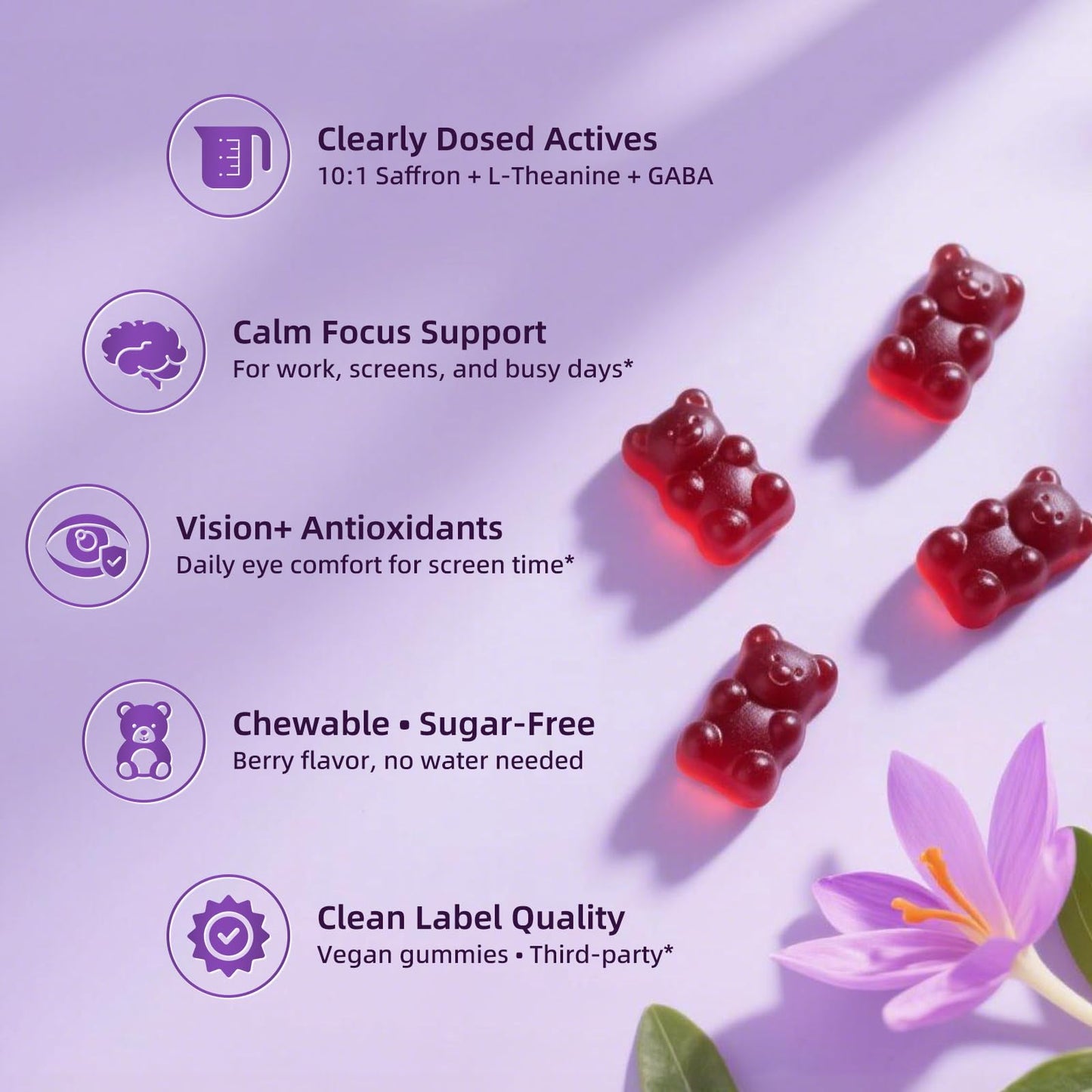 10-in-1 Saffron Supplements Gummies - Saffron Extract 88.5 mg with L-Theanine, GABA, Ashwagandha, Turmeric,Magnesium – Mood, Focus, Vision Support & Cortisol Balance, Sugar Free, Vegan, 60 Counts LukareeBuy Supplements Australia