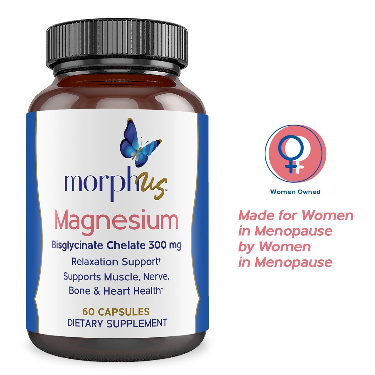 Morphus Magnesium Bisglycinate Chelate 300mg Supplement | 60 Capsules | Helps Women with Perimenopause & Menopause Symptoms | Restful Sleep, De-Stress, Relaxes Muscles & Nerves | Fast Absorption MORPHUSBuy Supplements Australia