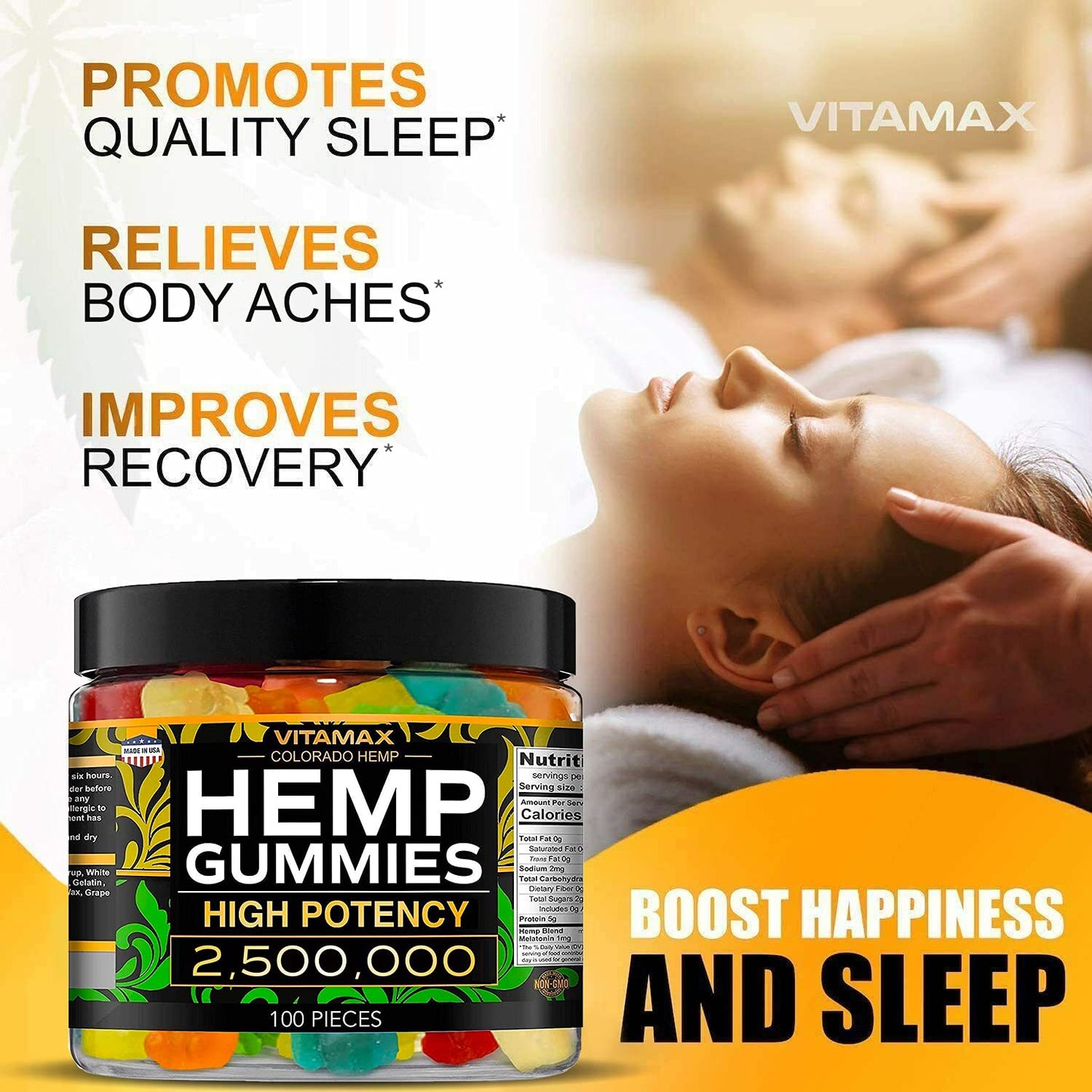 Vitamax Hemp Gummies - Great for Peace & Relaxation - 2,500,000 - Natural Fruit Flavors VitamaxBuy Supplements Australia