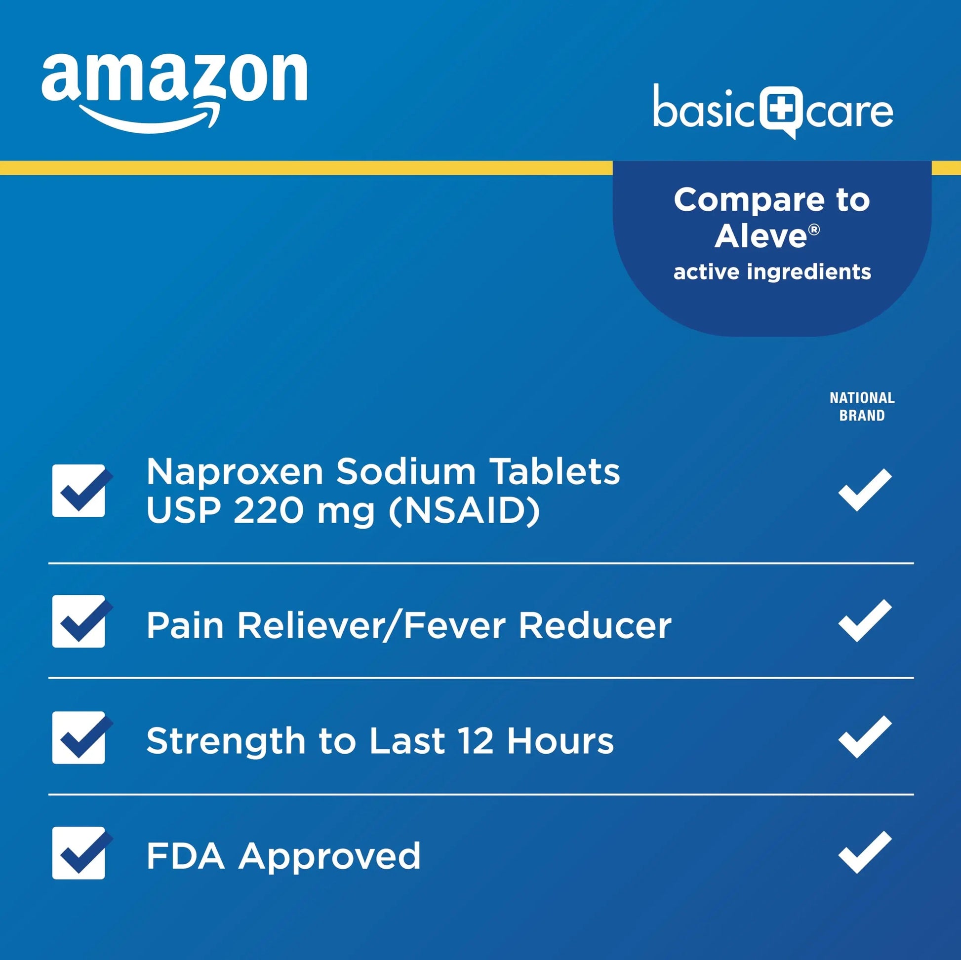 Amazon Basic Care Naproxen Sodium Tablets 220 mg, Pain Reliever/Fever Reducer (NSAID), 12-Hour Relief for Headache, Backache, Menstrual Pain, Muscle Aches, Arthritis, 300 Count Amazon Basic CareBuy Supplements Australia