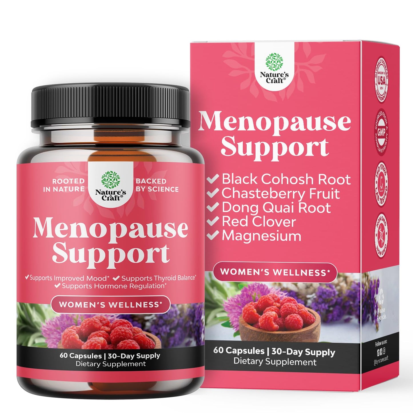 Complete Herbal Menopause Supplement for Women - Female Hormone Balance Capsules for Night Sweats Hot Flashes & Mood Swings with Dong Quai, Chaste Berry & Black Cohosh Root - 60 Count Natures CraftBuy Supplements Australia