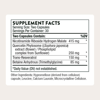 THORNE - ResveraCel - Nicotinamide Riboside with Quercetin Phytosome & Resveratrol - Support Healthy Aging, Methylation, Cellular Energy Production & Metabolism* - 30 Servings THORNEBuy Supplements Australia