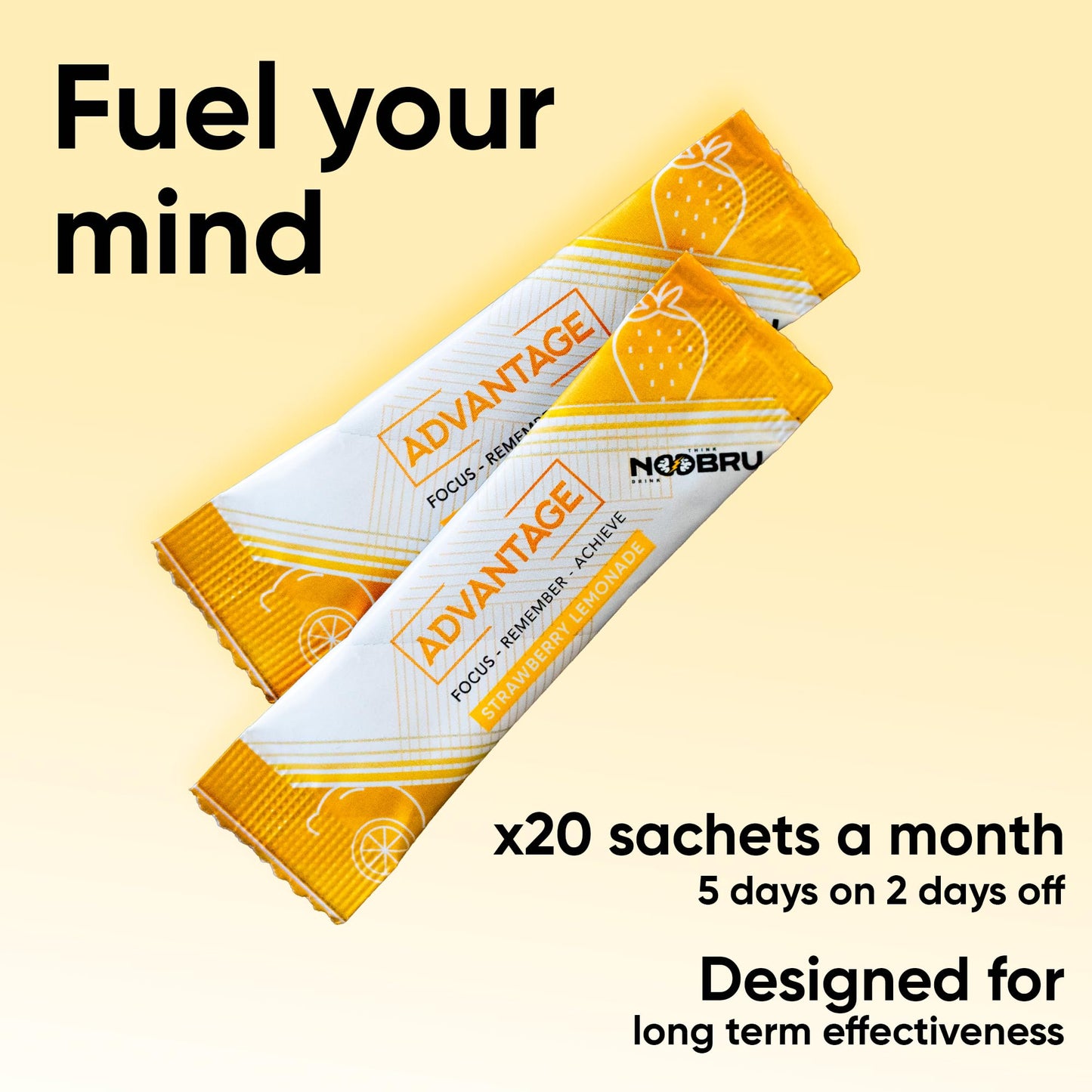 Noobru Аdvantage Nootropic - Delicious Nootropics Brain Supplement with 11 Active Ingredients - Natural Cognitive Enhancer - 20 Strawberry Lemonade Sachets - 1 Month Supply, 20 Count (Pack of 1) NoobruBuy Supplements Australia