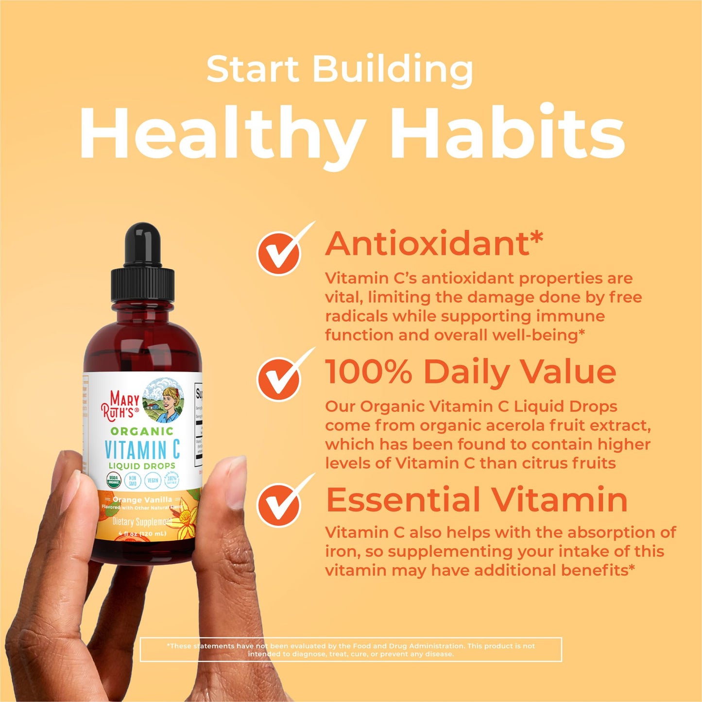 MaryRuth Organics Organic Vitamin C Supplement | Liquid Vitamin C Liquid Drops for Adults & Kids | Immune Support Supplement for Overall Health | Vegan | Non-GMO | Gluten Free | 4 Fl Oz MARYRUTH'SBuy Supplements Australia