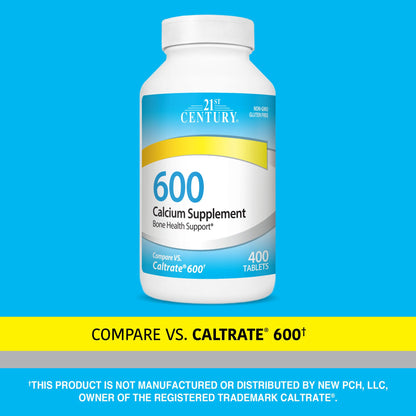 21st Century Calcium 600 mg Supplement (400 Tablets), Vegan-Friendly Bone Strength Calcium Supplement, Non-GMO & Gluten-Free Calcium Carbonate,