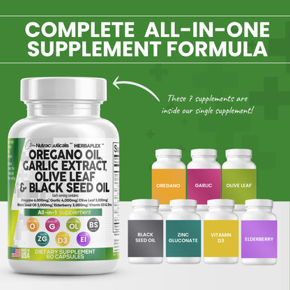 Oregano Oil 6000mg Garlic Extract 4000mg Olive Leaf 3000mg Black Seed