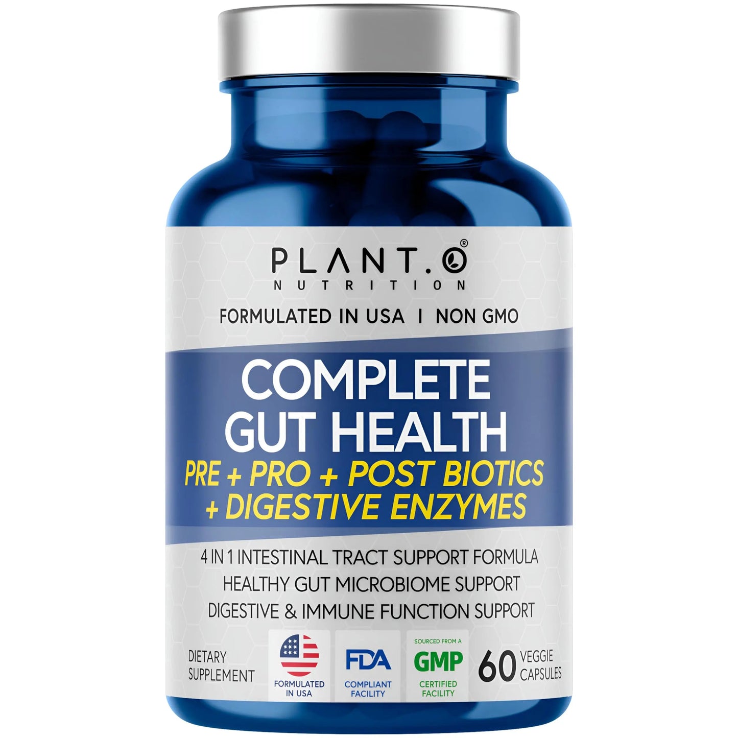 4-in-1 Prebiotic Probiotic & Postbiotic for Women & Men, Complete Gut & Digestive Support Supplement, Pre Post Probiotics & Digestive Enzymes 60 Capsules PLANT.O NUTRITIONBuy Supplements Australia