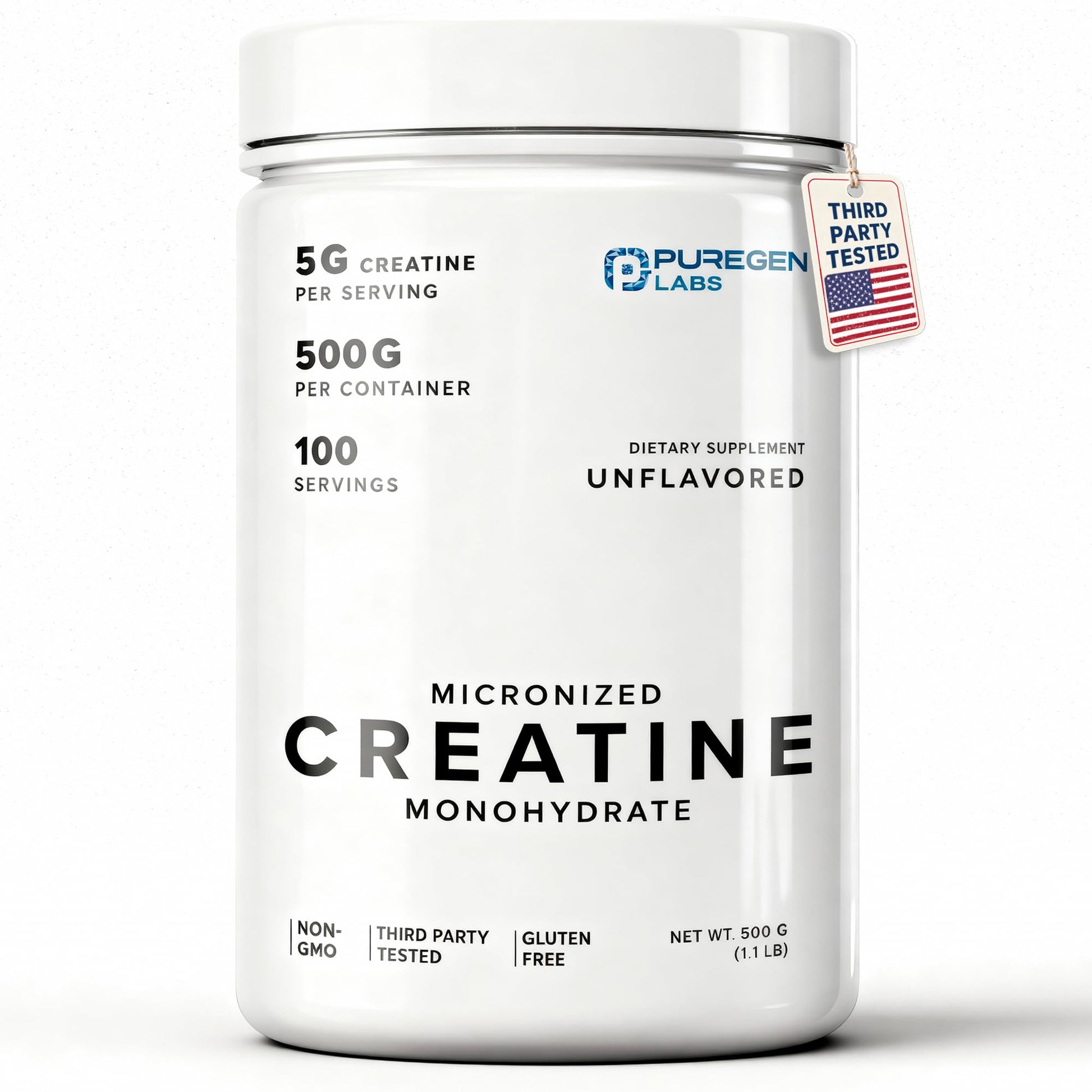 Puregen Labs Micronized Creatine Monohydrate Powder 500g – Pure, Unflavored, No Additives | 5000mg Per Serv (5g) - 100 Servings | Third Party Tested for Quality P Puregen LabsBuy Supplements Australia