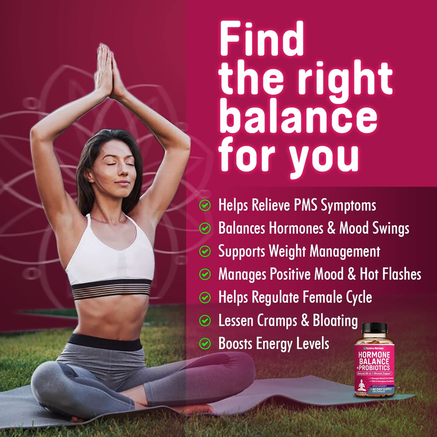 Hormone Balance + Probiotics for Women- Natural Menopause Relief, Weight Management, Bloating, Hot Flashes, PMS | Organic Maca, Chasteberry, Dong Quai & Black Cohosh | Non GMO |120 V Capsules Rainbow Nutrients, LLCBuy Supplements Australia
