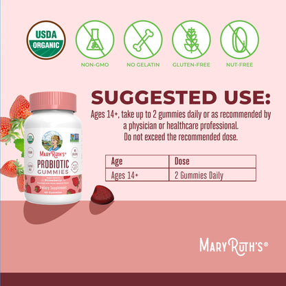 MaryRuth Organics USDA Organic Probiotic Gummies |Probiotics forWomen & Men Digestive Health & Gut Comfort Supplement 5 Billion CFU | Immune & Digestive Support | Vegan | Non-GMO | 60 Count MARYRUTH'SBuy Supplements Australia