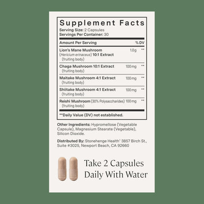 Stonehenge Health Dynamic Mushrooms 1,400 mg – 5 Mushroom Complex (Lion’s Mane, Reishi, Chaga, Maitake, Shiitake) – 100% Fruiting Bodies, Nootropic – Brain, Memory, Focus & Immune Support – 60 Caps Stonehenge HealthBuy Supplements Australia