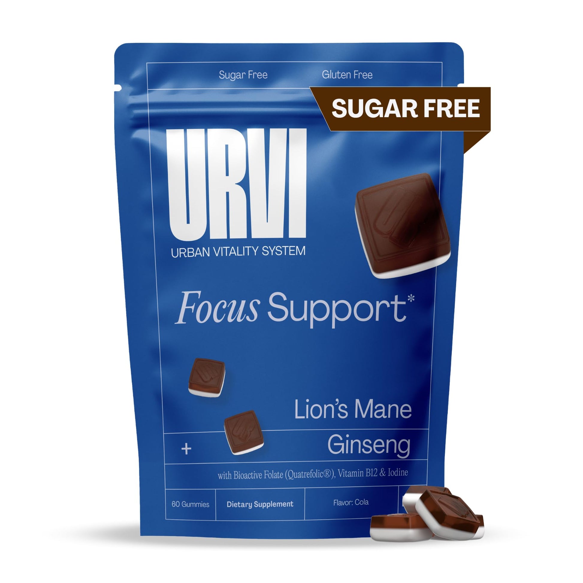 URVI 1500mg Lion's Mane Gummies with Ginseng, Folate 5-MTHF, B12 & Iodine – Focus Nootropic Brain Supplement Boosts Memory, Focus & Energy – Sugar-Free – Cola Flavor – 60 Count URVIBuy Supplements Australia