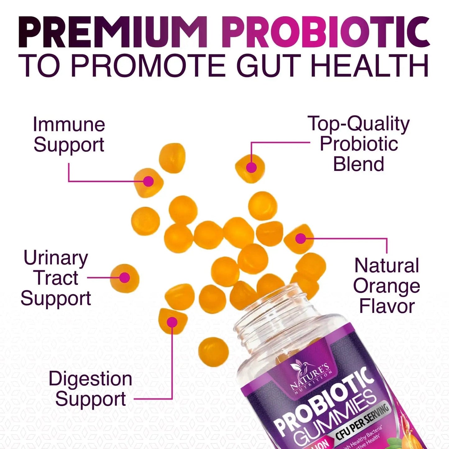 Probiotics for Digestive Health Gummies 5 Billion CFU - 6 Unique Strains for Daily Immune Support & Gut Health, Constipation, Gas & Bloating - Best Probiotic Supplement for Women & Men - 60 Gummies Nature's NutritionBuy Supplements Australia