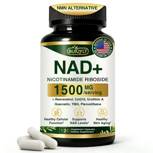 BUIUYLT NAD+ Supplement 1500mg, NR NMN Replacement with Resveratrol, Urolithin A, CoQ10 & Quercetin for Cellular Energy, Healthy Aging & Stamina for Women & Men - 120 Capsules BUIUYLTBuy Supplements Australia