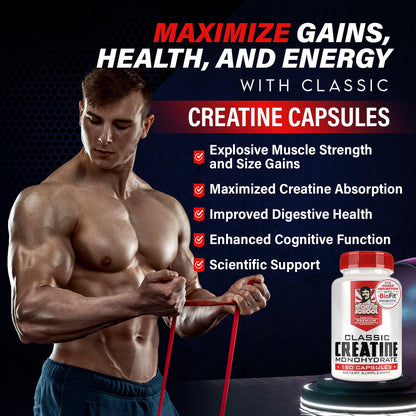 Old School Labs 5000mg Creatine Monohydrate Capsules With BioFit™ (Max Strength) Supports Muscle Growth & Recovery, Performance, Cognitive Health - Creatine Pills for Men & Women, Made in USA 180 Caps Old School LabsBuy Supplements Australia