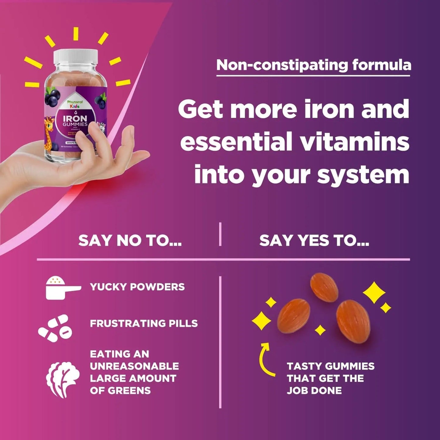 Natural Multivitamin Iron Gummies for Adults - Adult Gummy Vitamins with Iron and Energy Boost B Complex Vitamins Phytoral