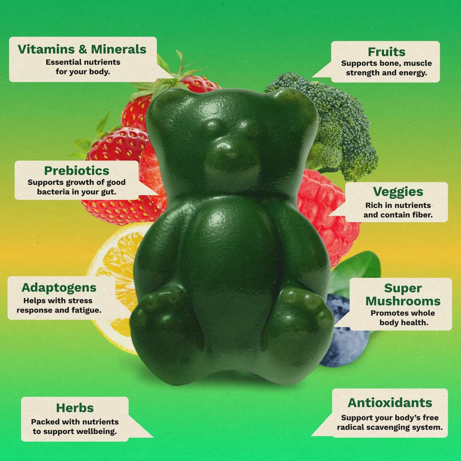 Gruns Adult Super Greens Multivitamin Gummies, Superfood Gummy Vitamins for Women and Men with Spirulina, Chlorella, Adaptogens & Prebiotic Fiber for Digestive Health (28 Count) Grüns buy supplements Au