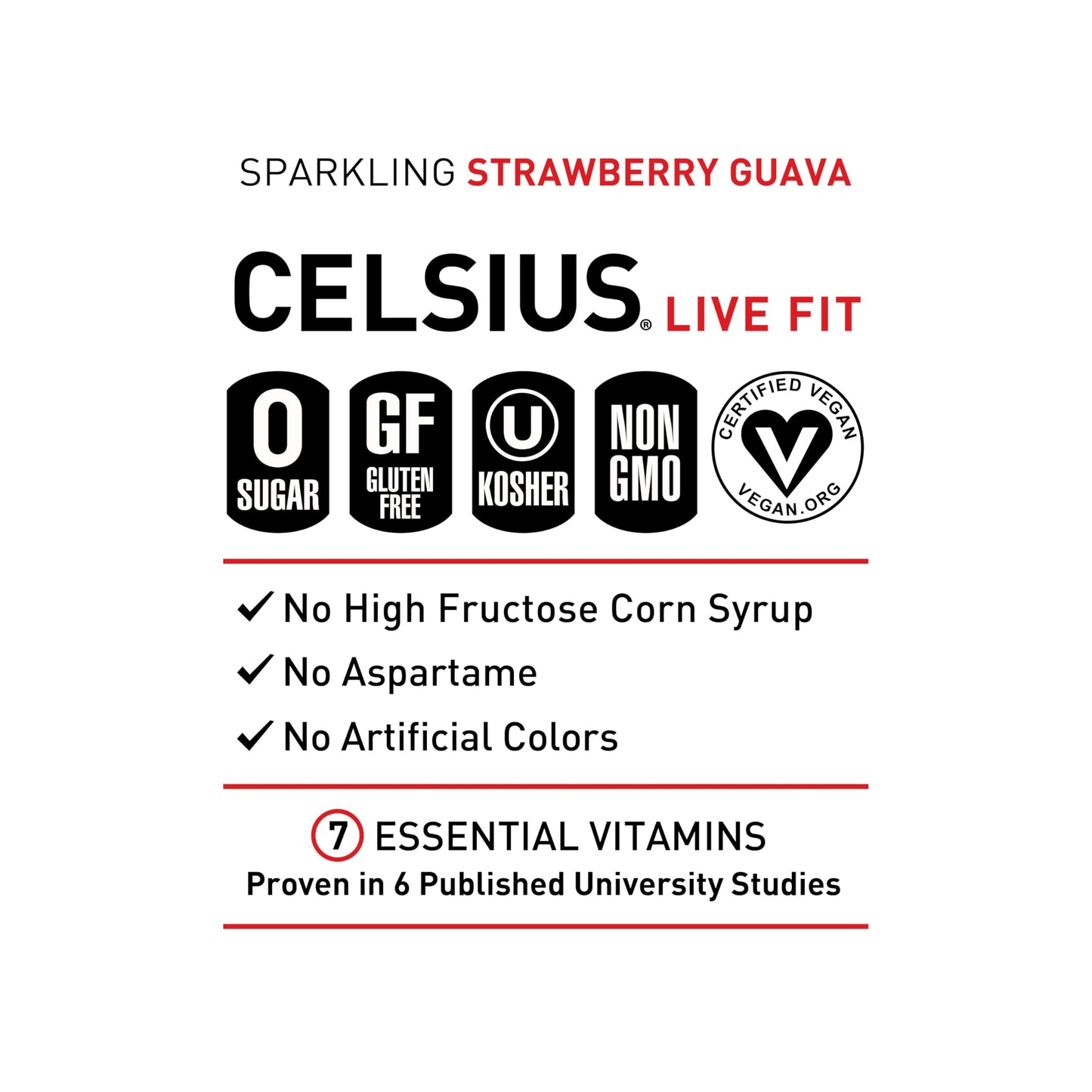 CELSIUS Sparkling Strawberry Guava, Functional Essential Energy Drink 12 Fl Oz (Pack of 12) CELSIUSBuy Supplements Australia