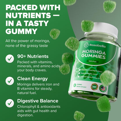 Rosabella Moringa Gummies – Moringa Leaf Extract 1000mg Equivalent Per Serving – Natural Energy & Balance – Non-GMO, Gluten-Free Superfood