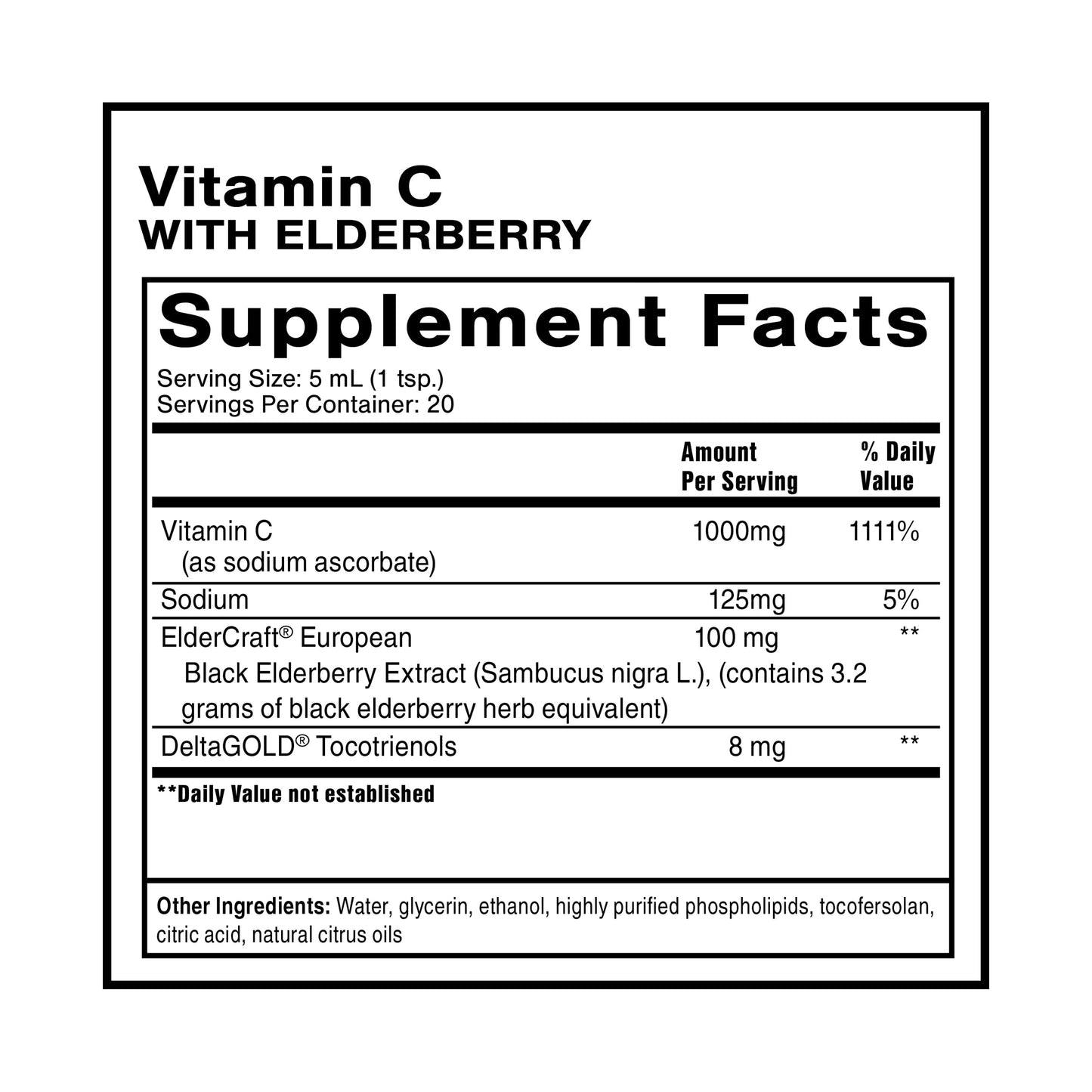 Quicksilver Scientific Liposomal Vitamin C + Elderberry - 1000mg with Superior Absorption Technology & Tocotrienols - Antioxidant & Immune Support Tonic (100ml), 1 Item Quicksilver ScientificBuy Supplements Australia