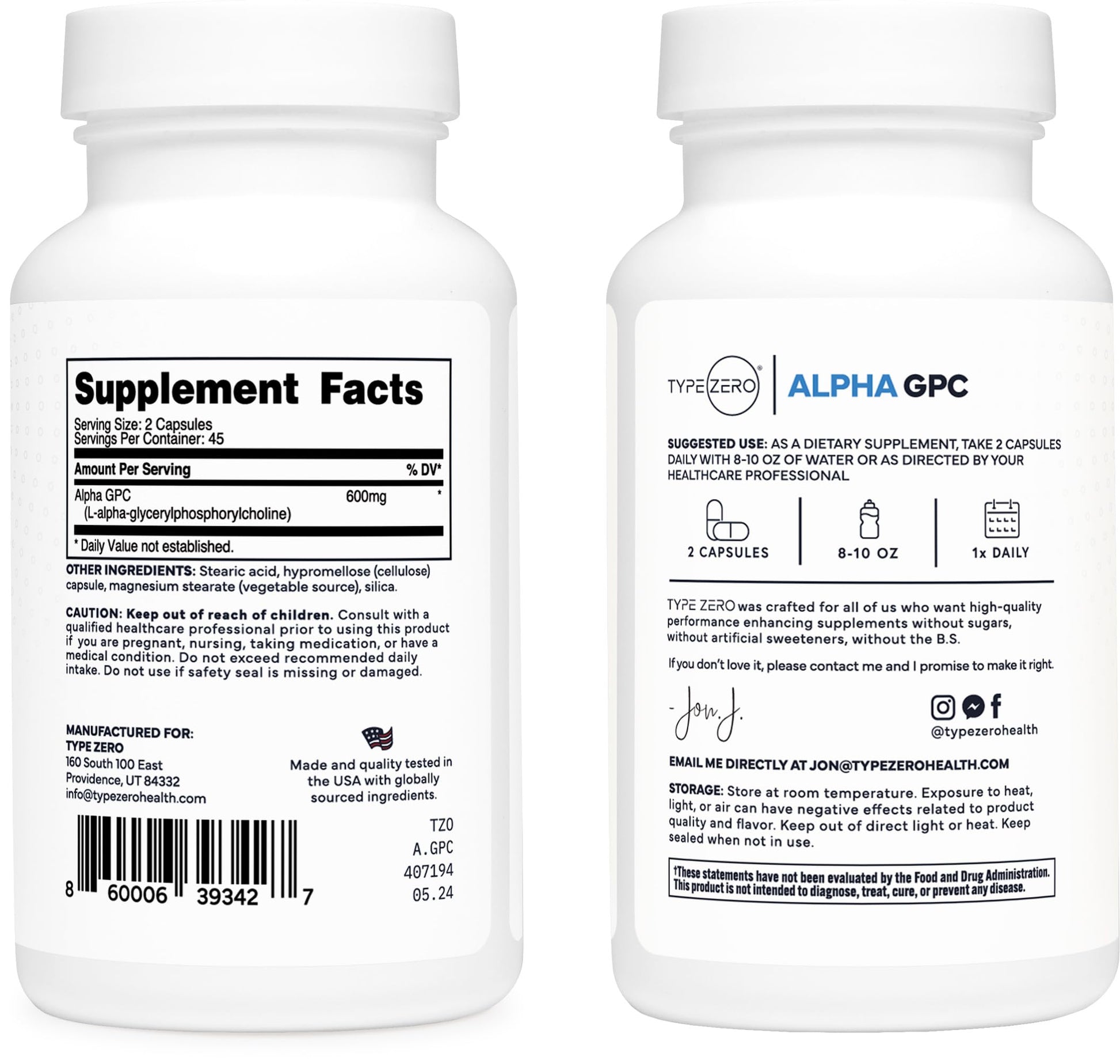 Type Zero Ultra Clean Alpha GPC Choline Supplement (600mg | 90 Capsules) Soy Free, Non-GMO Nootropics Alpha GPC 600mg / 300mg; Alpha-GPC Brain Memory and Focus Supplements Type ZeroBuy Supplements Australia