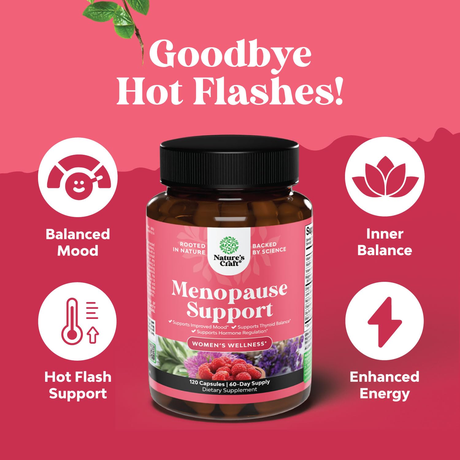 Complete Herbal Menopause Supplement for Women - Female Hormone Balance Capsules for Night Sweats Hot Flashes & Mood Swings with Dong Quai, Chaste Berry & Black Cohosh Root - 120 Count Pack Natures CraftBuy Supplements Australia