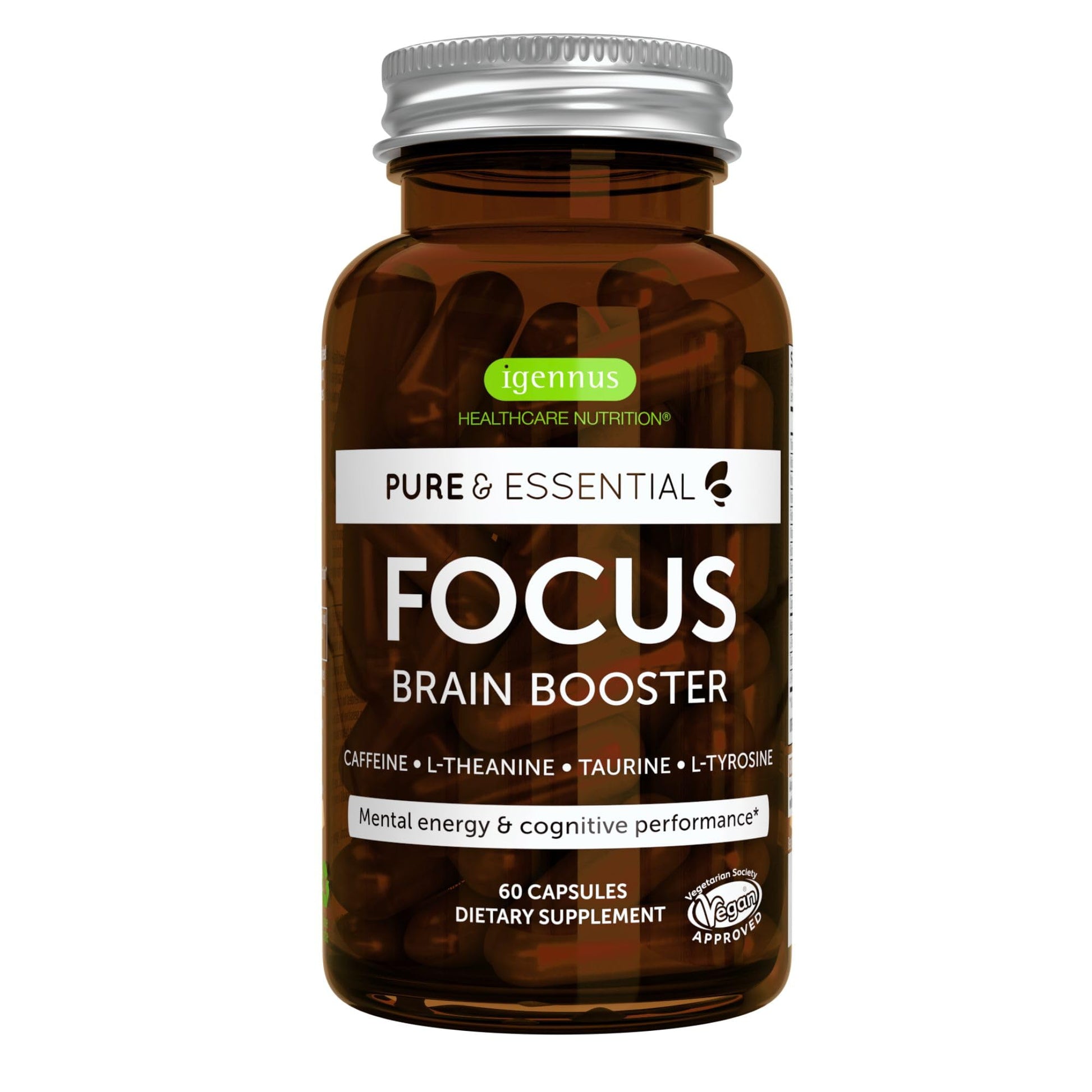 Igennus Focus - Nootropic with 200mg Natural Caffeine, Methylated B Vitamins, L-Theanine, Taurine, L-Tyrosine, Clean Energy, Brain Booster & Cognitive Performance, Non Jittery, 60 Capsules Igennus Healthcare NutritionBuy Supplements Australia