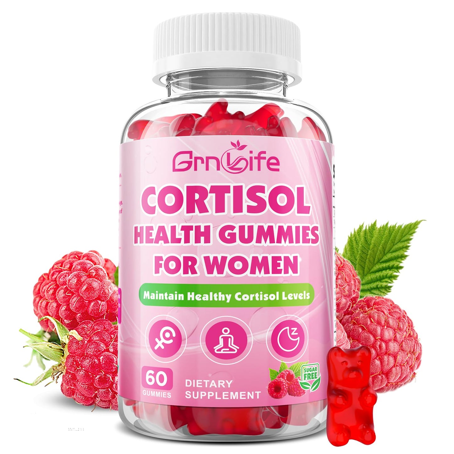 Cortisol Gummies for Women, Cortisol Supplements Gummies with Magnesium Ashwagandha Rhodiola Rosea and L-theanine Complex for Relaxation and Focus, Zzz Support, Raspberry Flavor, 60 Count GrnLifeBuy Supplements Australia