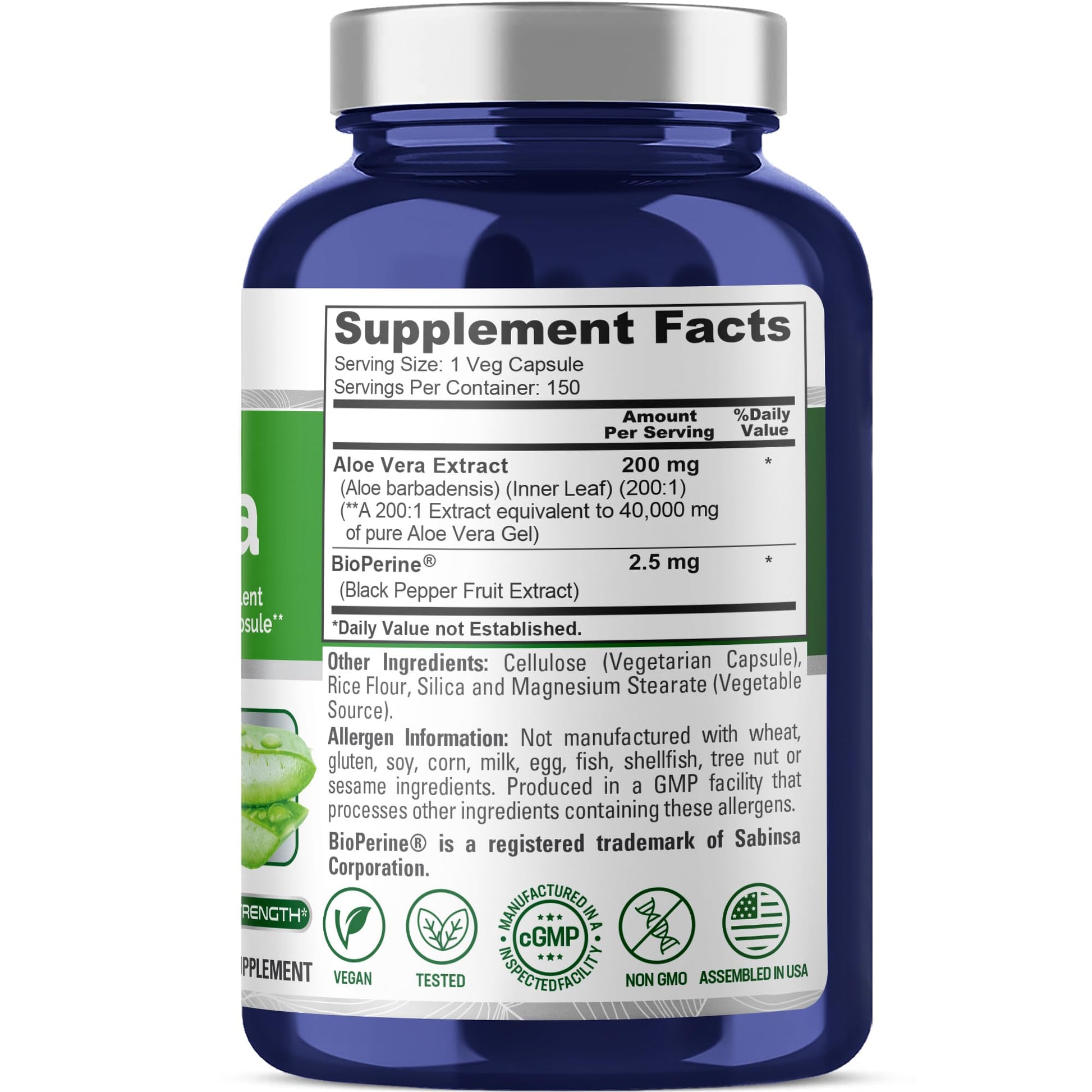NusaPure Aloe Vera 40,000mg Per Veggie Caps - 150 Count - Aloe Vera Gel Supplement - Extract 200:1, Vegetarian, Non-GMO, Bioperine NusaPureBuy Supplements Australia