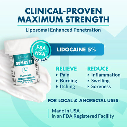 Ebanel 5% Lidocaine Numbing Cream, Pain Relief Burn Itch Numb Cream, Maximum Strength Topical Anesthetic with Allantoin, Vitamin E for Local and Anorectal Uses, Hemorrhoid Treatment, 1.35 Oz EbanelBuy Supplements Australia