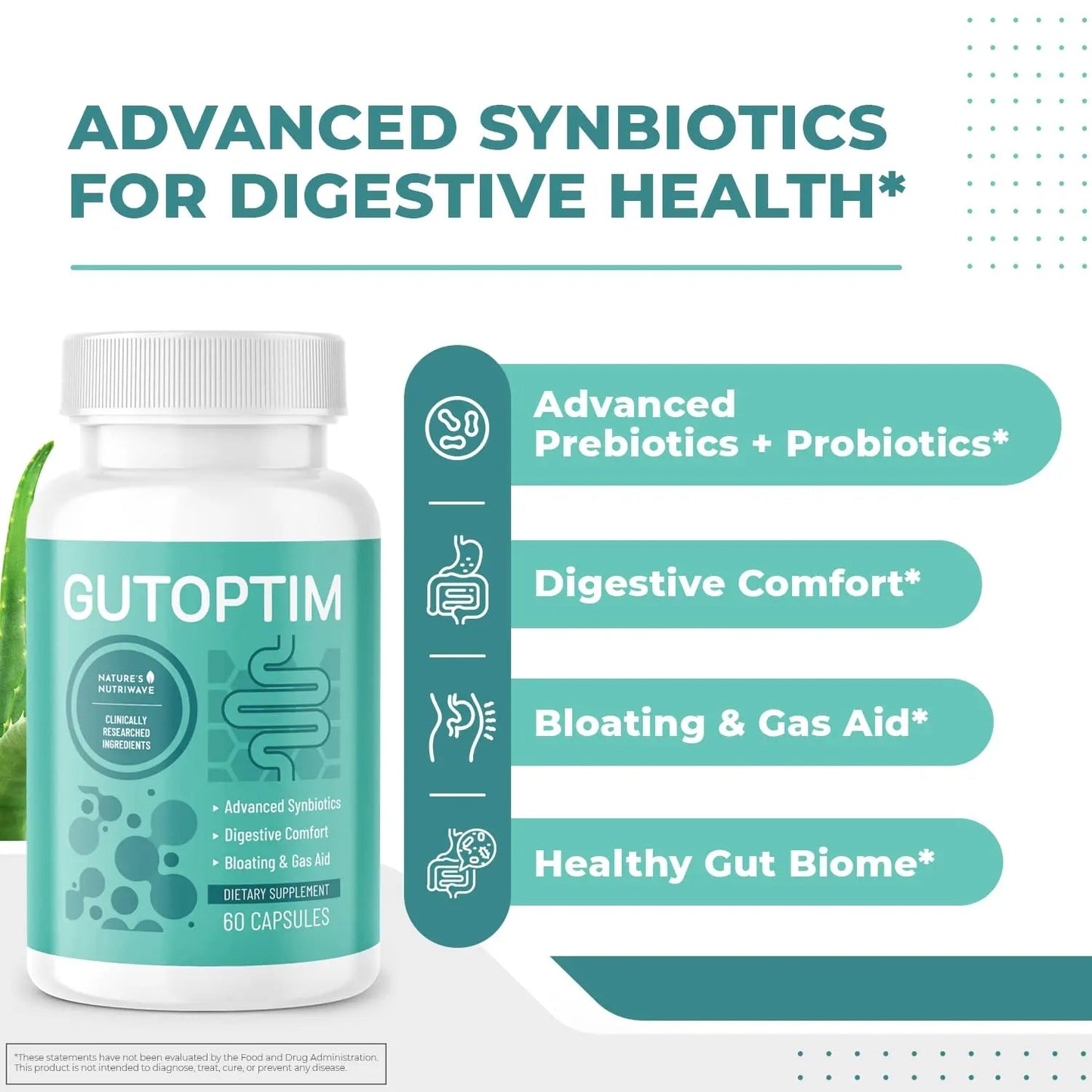 GutOptim Probiotic & Prebiotic Capsules | Pre and Probiotics for Synbiotic Gut Health & Bloating Relief for Women & Men | Enzyme with Probiotics for Digestive Health | Non-GMO, 60 Ct, 6 Month Supply Nature’s NutriWave buy supplements Au
