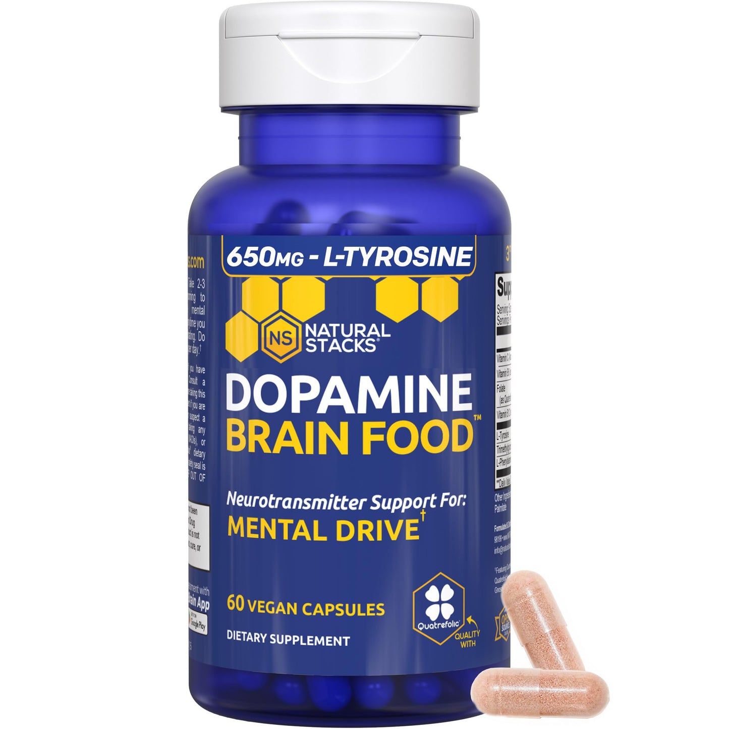 NATURAL STACKS Dopamine Brain Food - 650mg L-Tyrosine Supplement - Dopamine Supplement for Focus & Mental Drive - Supports Mental Energy - Neurotransmitter Support with B Vitamins - 60 Capsules NATURAL STACKSBuy Supplements Australia