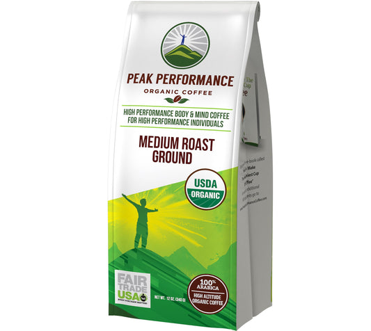 Peak Performance High Altitude Organic Coffee - Fair Trade, Low Acid, Non GMO, and Beans Full of Antioxidants - Medium Roast Smooth Tasting USDA Certified Organic Ground Coffee Bag 12 oz Peak PerformanceBuy Supplements Australia