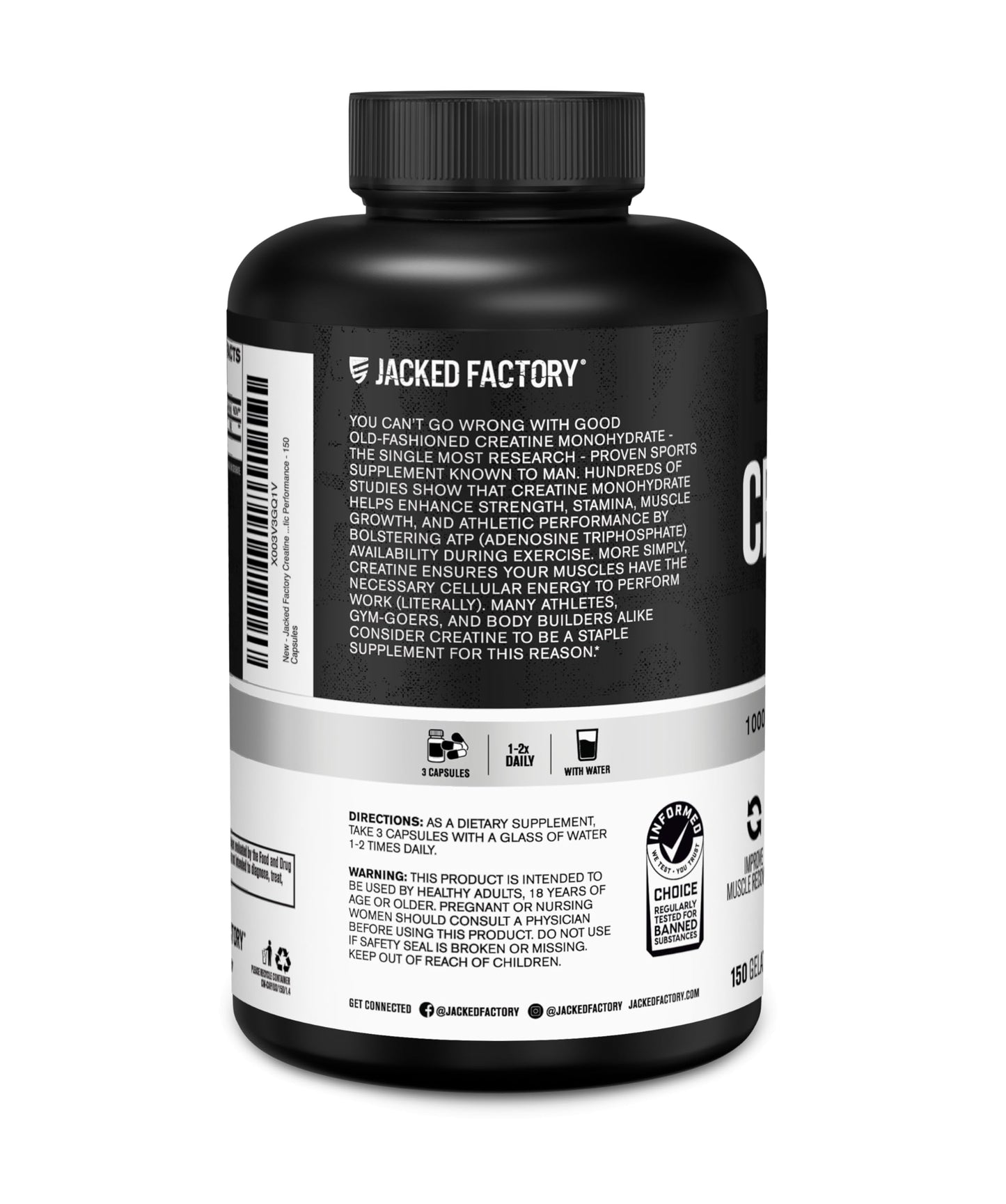 Jacked Factory Creatine Monohydrate Capsules - Creatine Pills for Muscle Growth, Increased Strength, Enhanced Energy Output and Improved Athletic Performance - 150 Capsules Jacked FactoryBuy Supplements Australia