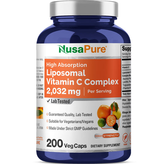 NusaPure Liposomal Vitamin C 2032mg - 200 Veggie Vegan Capsules, BioPerine - High Absorption Ascorbic Acid NusaPureBuy Supplements Australia