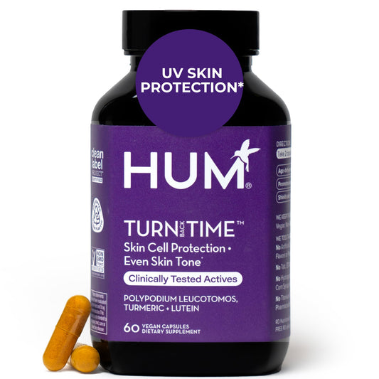 HUM Turn Back Time Turmeric Supplement for Youthful Looking Skin Support with Green Tea Extract, Lutein & Polyphenols, Skin Care Aging & Collagen Support Capsules for Even Tone, 60 Vegan Capsules HUMBuy Supplements Australia
