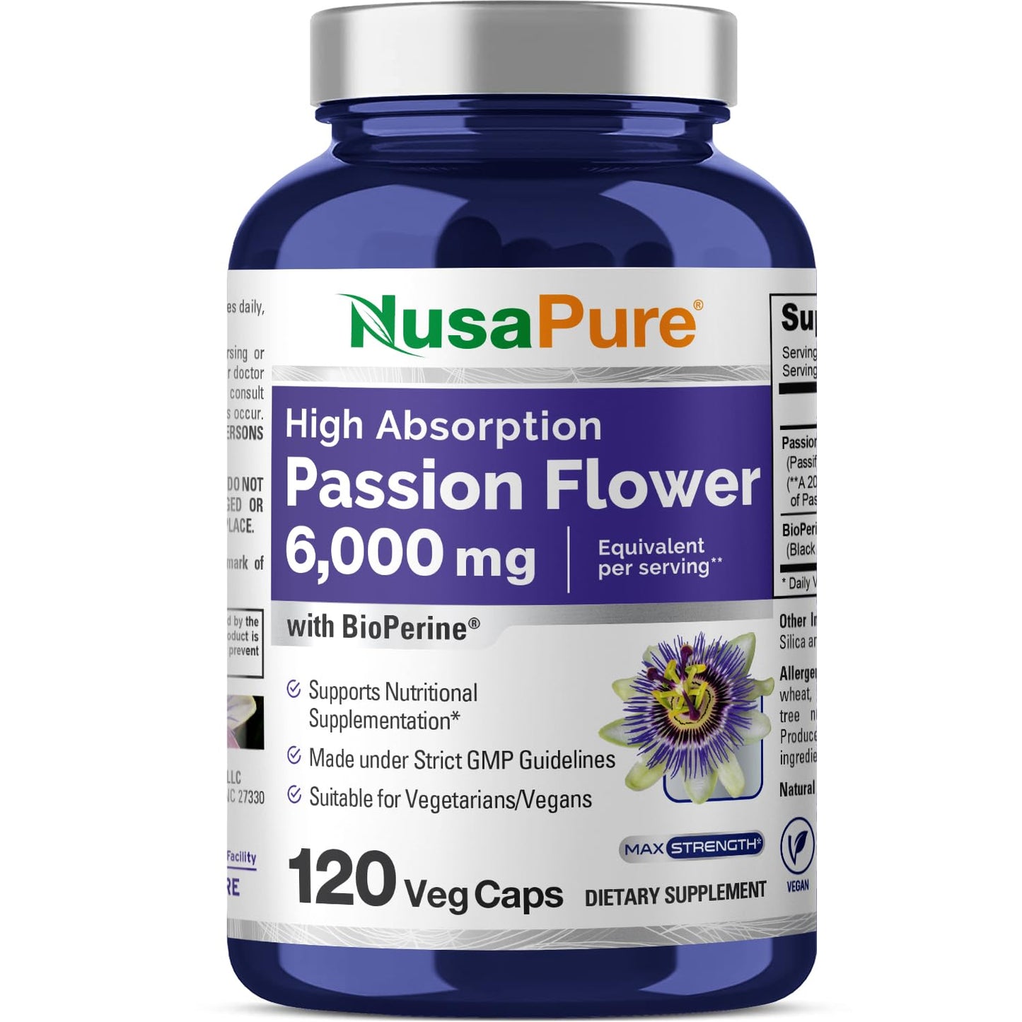 NusaPure Passion Flower 20:1 Extract, 300 mg Equivalent to 6,000mg, 120 Veggie Caps, Non-GMO, Bioperine, & Vegan Extract Supplement NusaPureBuy Supplements Australia