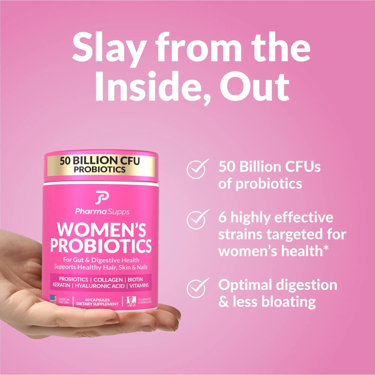 ADVANCED Women's Probiotics for Gut Health - Hair, Skin, & Nails Vitamins Support - 50 Billion CFU w/ Collagen, Biotin & Keratin - Probiotic Supplement for Digestive Health & Bloating Relief, USA-Made PharmaSupps buy supplements Au