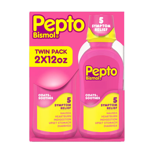 Pepto Bismol Liquid, Upset Stomach Relief, Nausea Relief, Heartburn Relief, Indigestion Relief, Anti Diarrhea Medication for Adults - 5 Symptom Fast Relief, 2x12 oz Pepto Bismol buy supplements Au