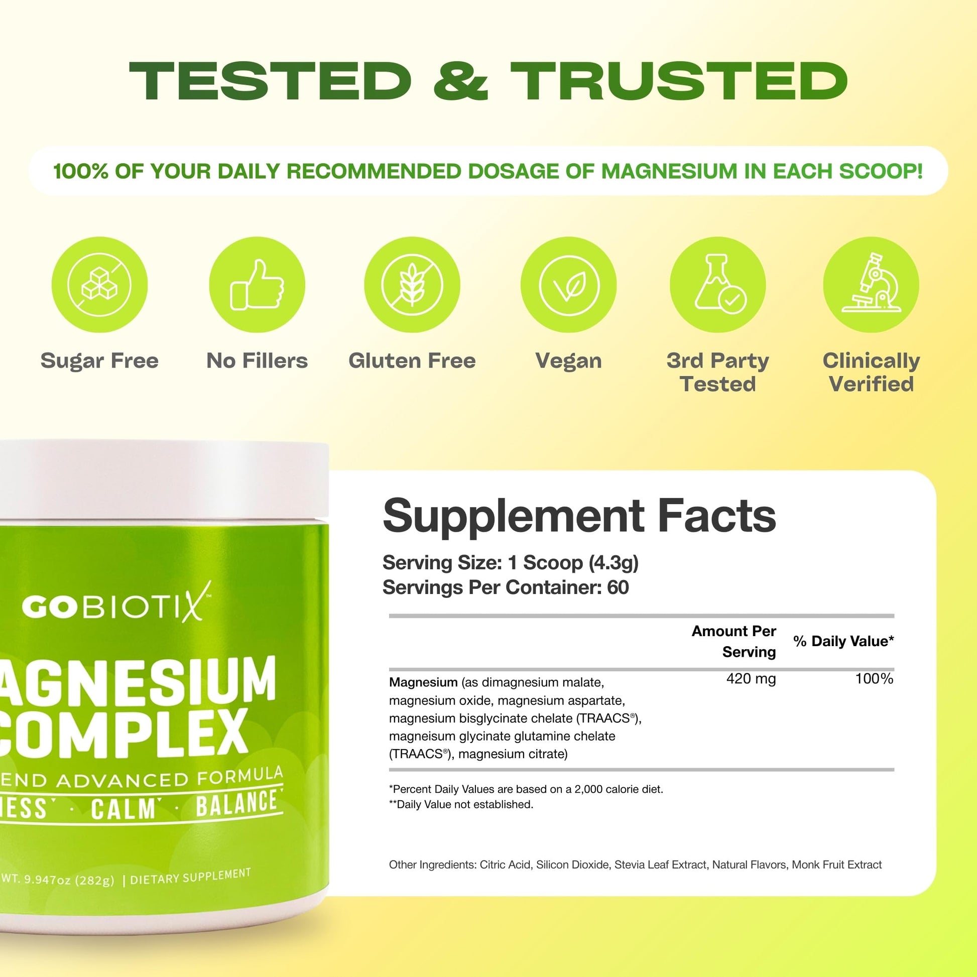 GoBiotix Magnesium Glycinate Powder – Cortisol Supplements for Women and Men – High Absorption Magnesium Complex Calm Supplement with Citrate, Malate – Sugar Free – 420 mg, 60 Servings - Lemon Lime GOBIOTIXBuy Supplements Australia
