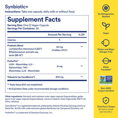 Ritual Synbiotic+ Probiotic, Prebiotic, Postbiotic, 3-in-1 Supplement for Gut Health and Digestive Support, Regularity, Bloat, Immune, Vegan Delayed-Released Daily Capsule, Women and Men, 30 Day RitualBuy Supplements Australia