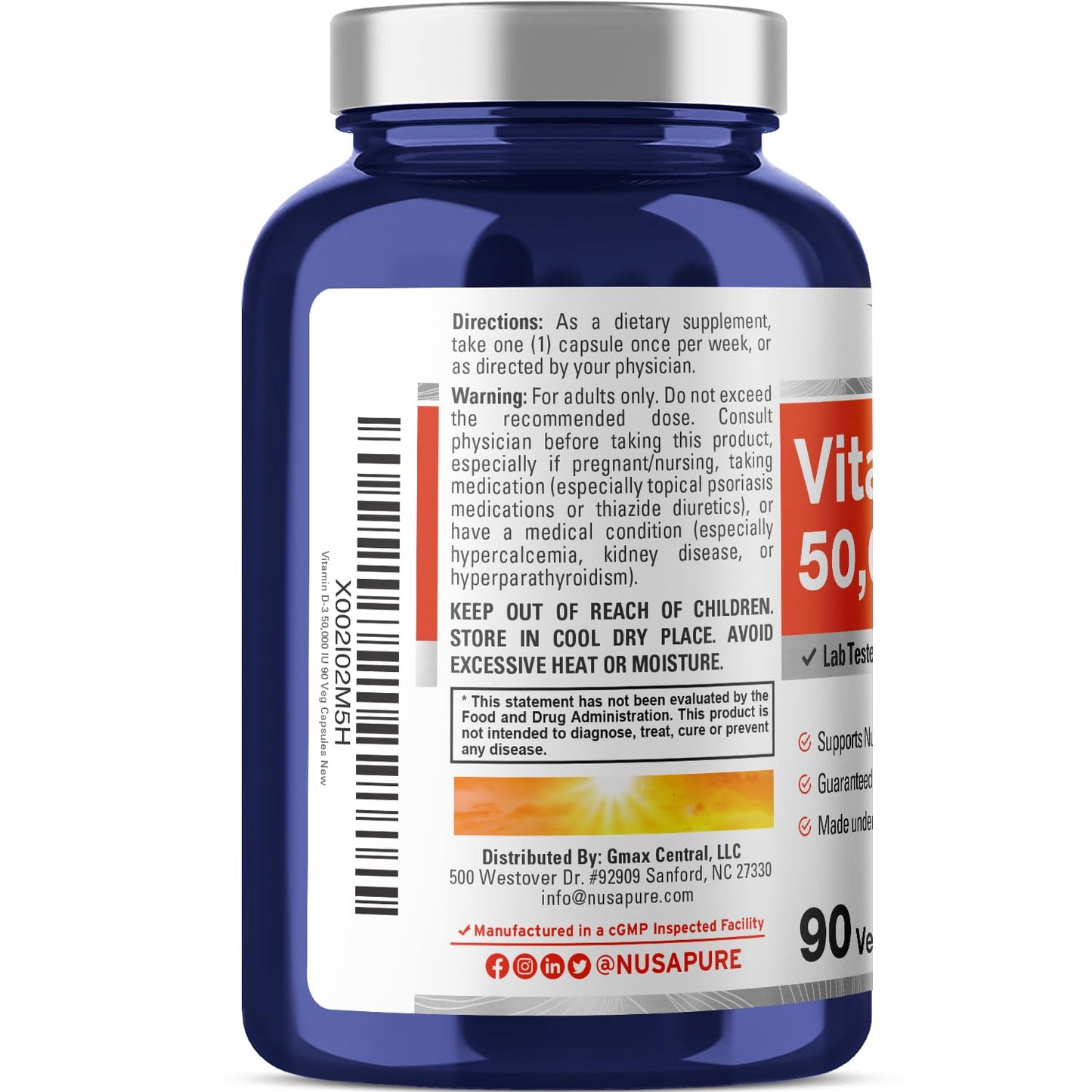 NusaPure Vitamin D3 50,000 IU 90 Veggie Capsules (Non-GMO & Vegan) NusaPureBuy Supplements Australia