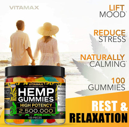 Vitamax Hemp Gummies - Great for Peace & Relaxation - 2,500,000 - Natural Fruit Flavors VitamaxBuy Supplements Australia