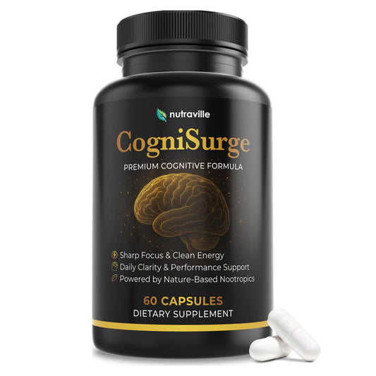 Nutraville CogniSurge Nootropics Brain Support Supplement for Memory and Focus - Nature-Powered Lion's Mane Supplement Capsules with Shilajit - No Caffeine or Stimulants - 30 Servings NutravilleBuy Supplements Australia