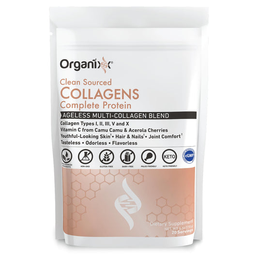 Organixx Clean Sourced Collagen Peptides Powder with Vitamin C, Types I, II, III, V, X Hydrolyzed Collagen, Hair, Nail, Skin, Bone & Joint Health, Aging Support, Gluten Free, Unflavored, 20 Servings OrganixxBuy Supplements Australia