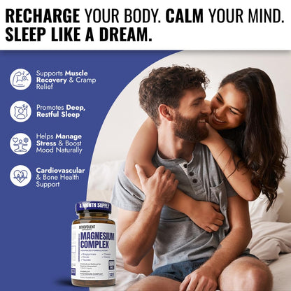 Magnesium Complex Supplement, 4 Month Supply of 500mg 5-in-1 Bisglycinate, Oxide, Taurate, Aspartate, Citrate, Max Absorption Magnesium Supplement for Calm, Sleep & Leg Cramps, 120 Capsule Benevolent Nourishment buy supplements Au
