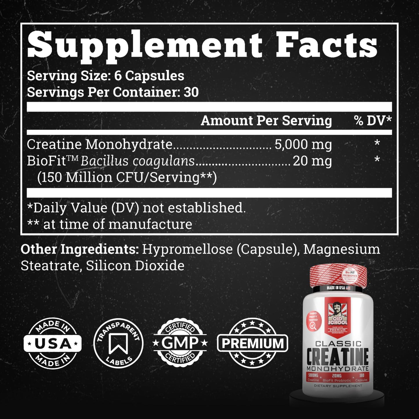 Old School Labs 5000mg Creatine Monohydrate Capsules With BioFit™ (Max Strength) Supports Muscle Growth & Recovery, Performance, Cognitive Health - Creatine Pills for Men & Women, Made in USA 180 Caps Old School LabsBuy Supplements Australia