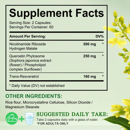 Xaarty NAD Supplement, 910MG Liposomal NAD for Women & Men, Nicotinamide Riboside, Resveratrol, Quercetin, NAD Resveratrol Supplement for Anti-Aging, 120 Capsules XaartyBuy Supplements Australia