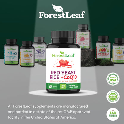Red Yeast Rice 1215 mg. Capsules - Extra Strength Red Rice Yeast with CoQ10 Supplement, Plus Alpha Lipoic Acid & Organic Flaxseed, Citrinin Free,