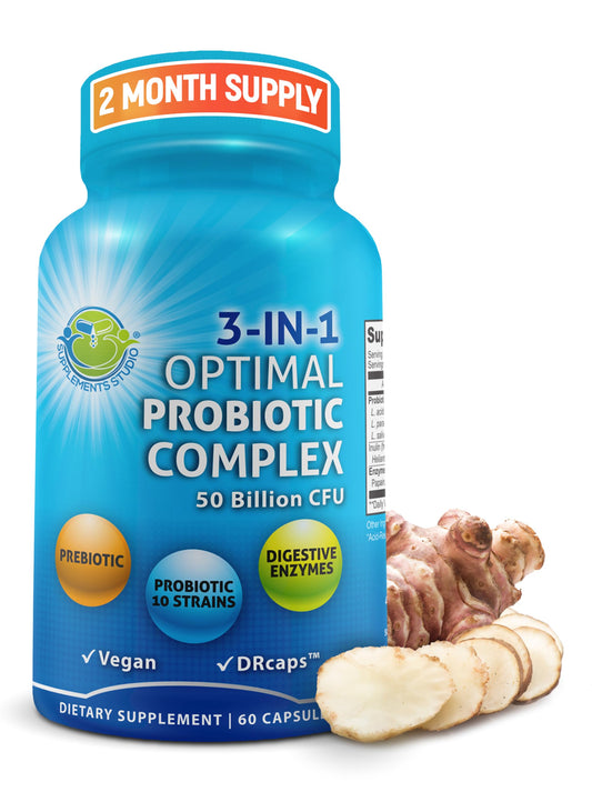 Probiotics with Digestive Enzymes and Prebiotic for Women and Men - 3-In-1 Vegan Probiotic Prebiotic Multi Enzyme Complex for Gut Health